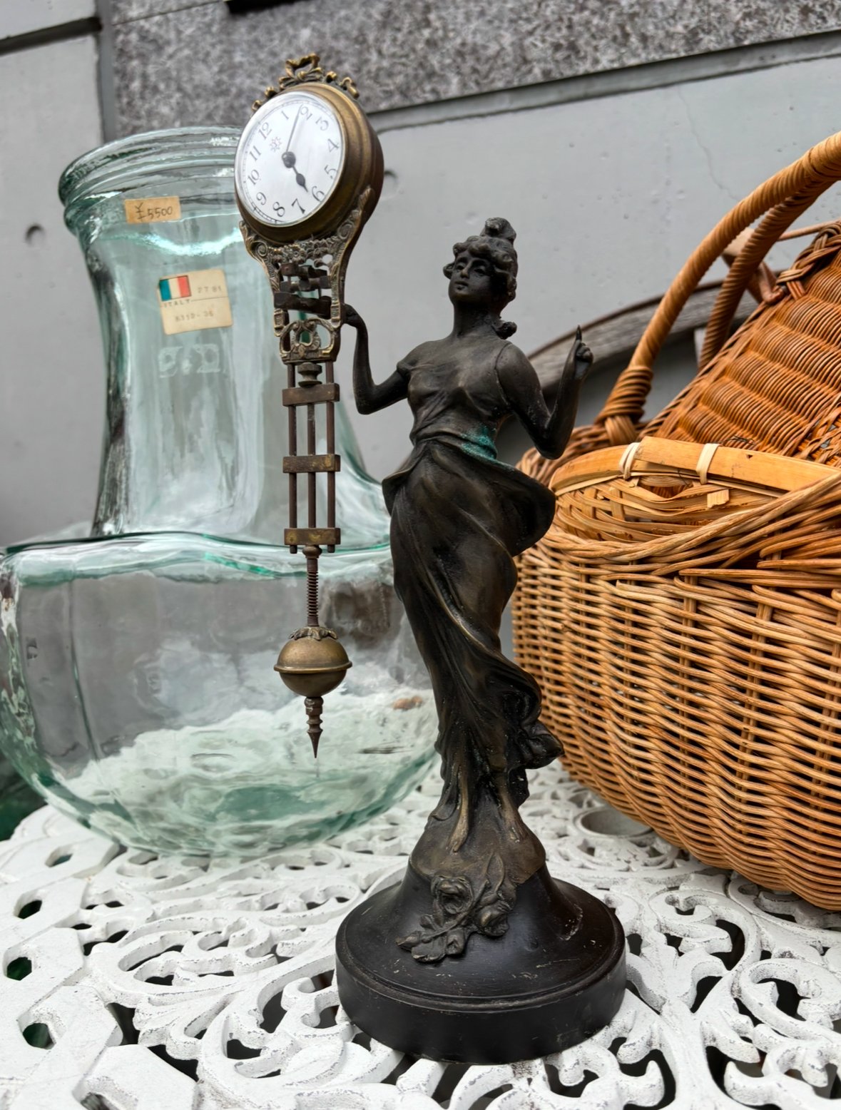 アンティーク　ブロンズ　アールヌーボー　銅像　置き時計 アンティークブロンズアールヌーボー銅像置き時計