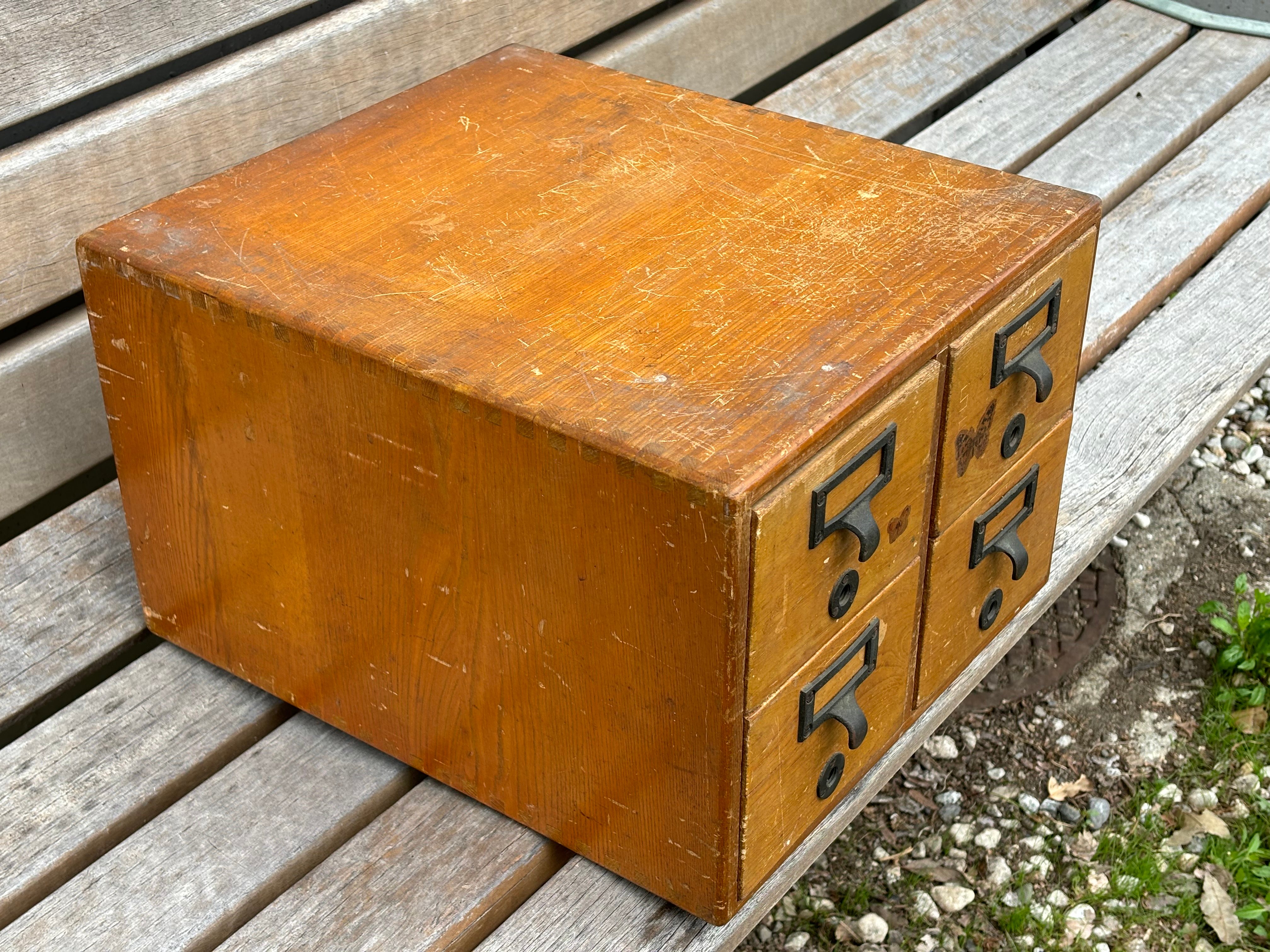 ヴィンテージ　図書館　カード棚　木製引き出し　ドロワー 4段 original
