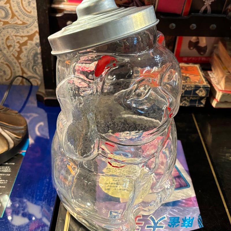 昭和レトロ　ガラス製 キャニスター 保存容器　駄菓子入れ　猫瓶 駄菓子屋容器【昭和レトロ】猫の瓶 | アンティーク家具と喫茶