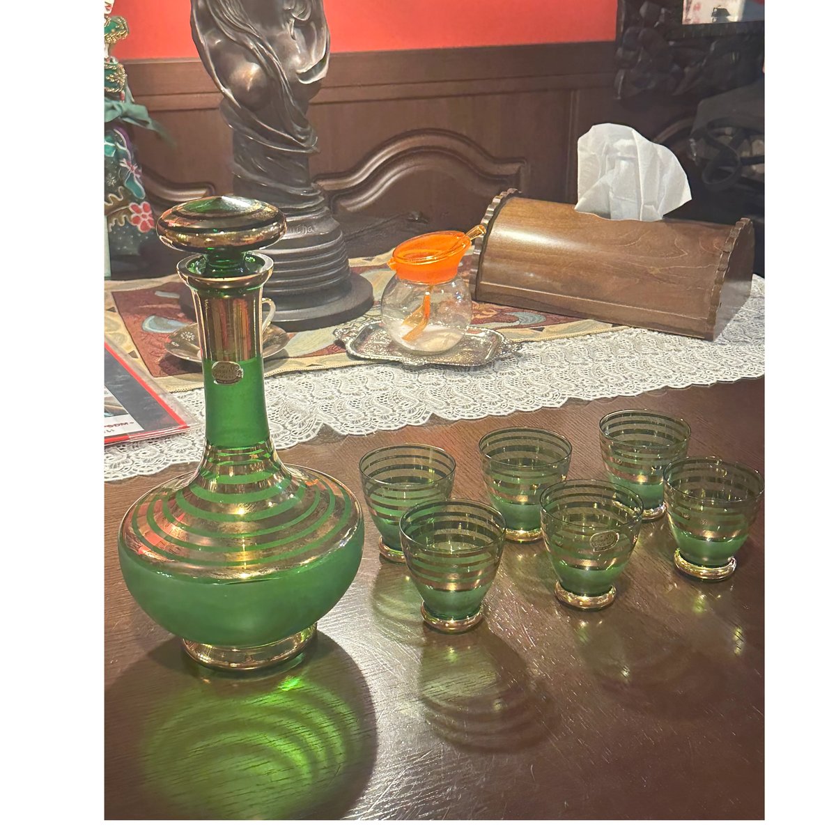 ボヘミアグラス 水さし、6点グラス チェコスロバキア産