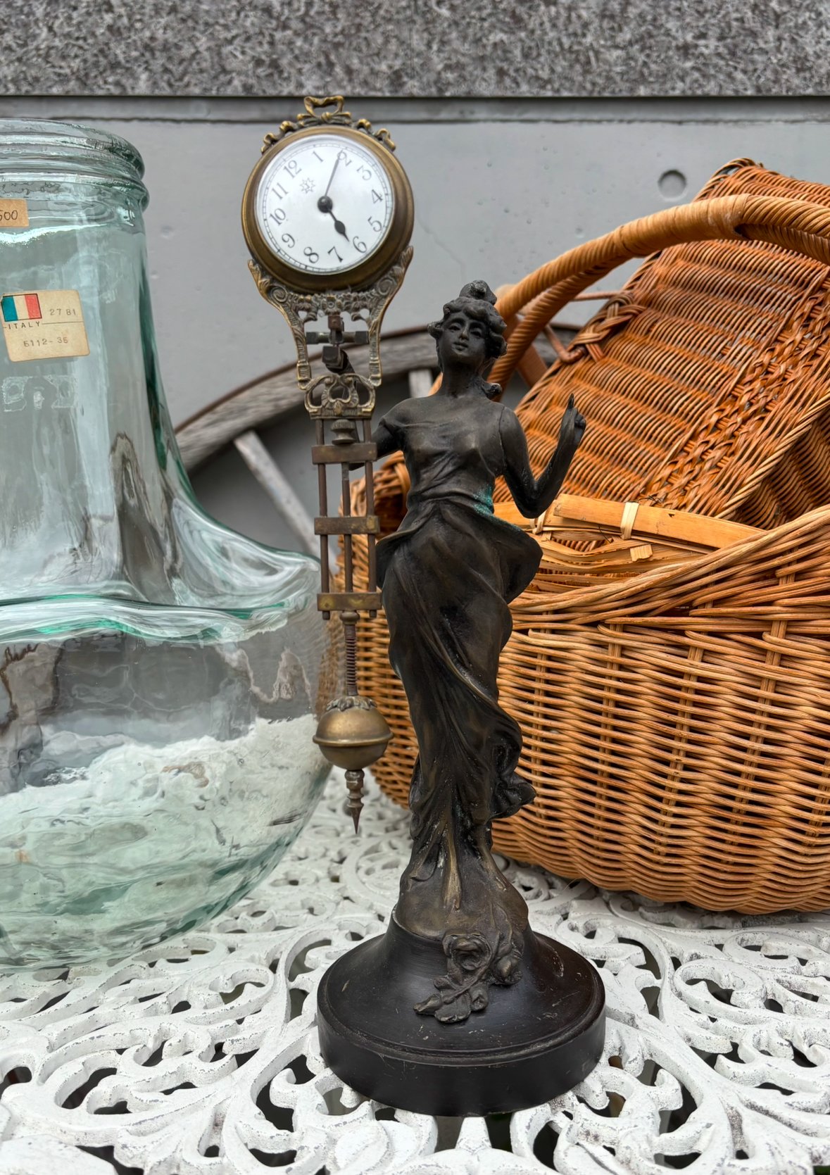 アンティークブロンズアールヌーボー銅像置き時計