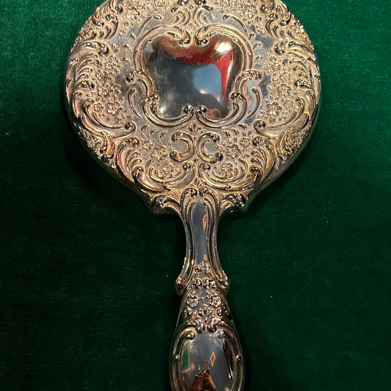 アンティーク シルバー ハンドミラー 手鏡 フローラルデザイン