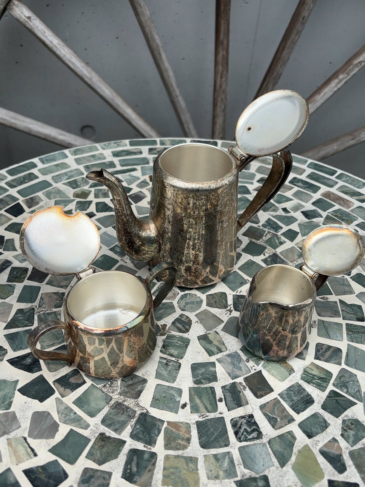 AZUMA 銀メッキティーセットポットシュガーポットミルクポットスプーン