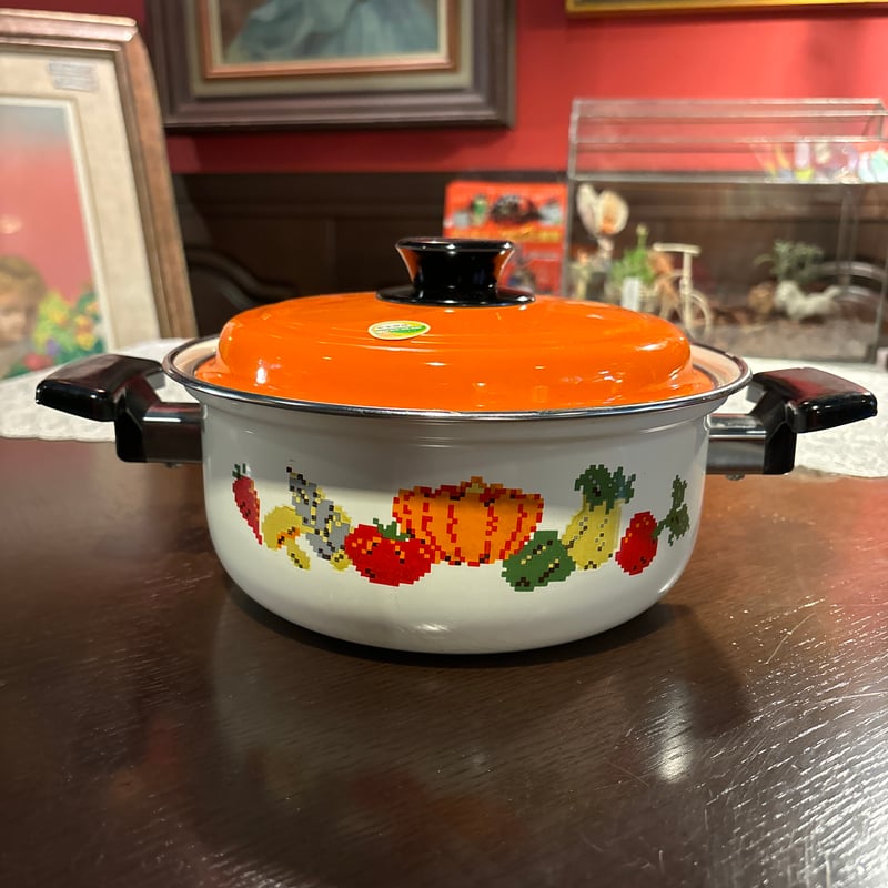 デッドストック 野菜ドット柄 ホーロー鍋 箱あり | アンティーク家具と