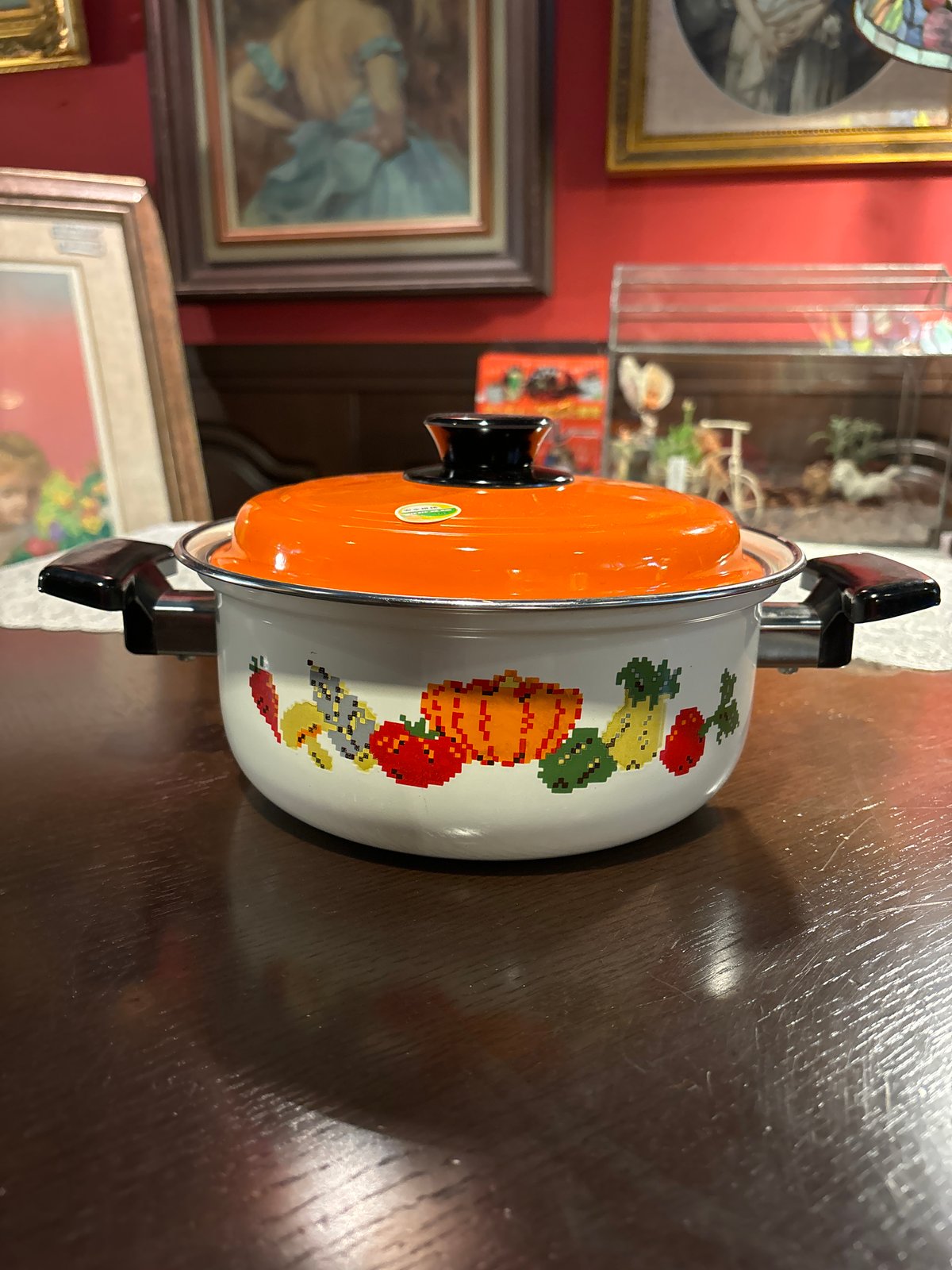 デッドストック 野菜ドット柄 ホーロー鍋 箱あり | アンティーク家具と