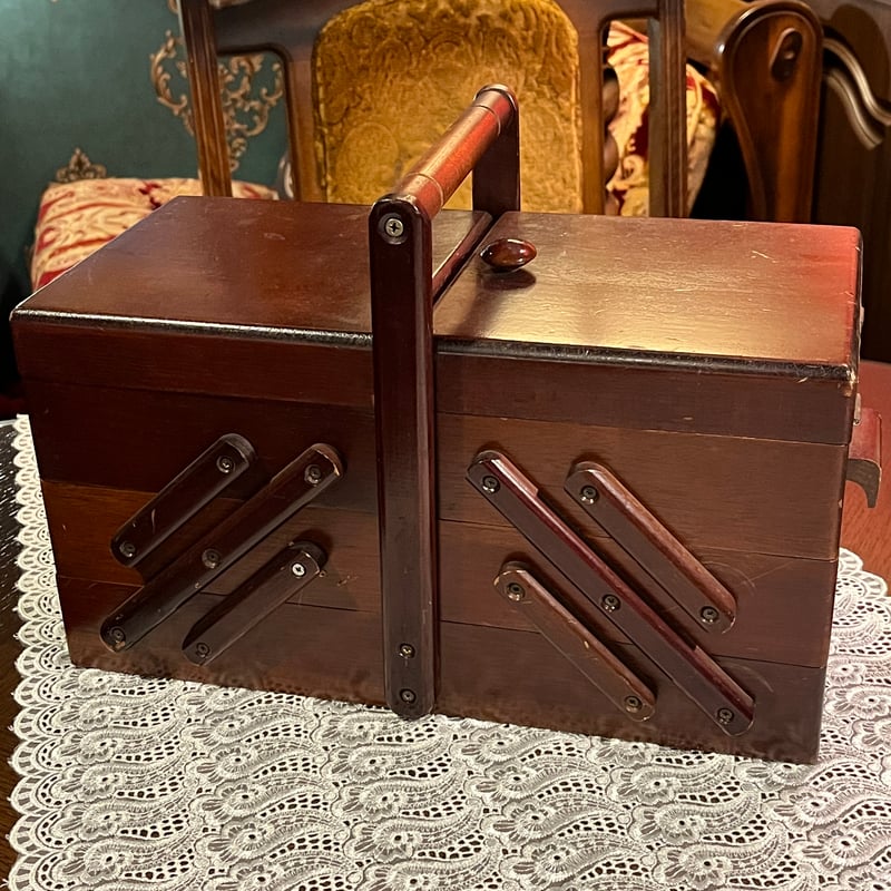 アンティーク 裁縫箱 針箱 ソーイングボックス 木製 - 工芸品