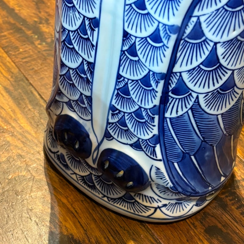 陶器染付 フクロウ(不苦労)の傘立て | アンティーク家具と喫茶