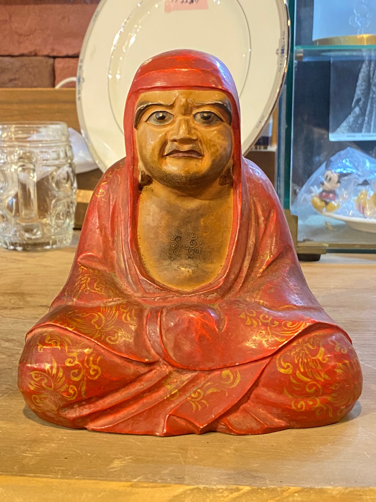 名工 市川銕琅 木彫り 達磨大師 木製彫刻置物 坐像 | アンティーク家具