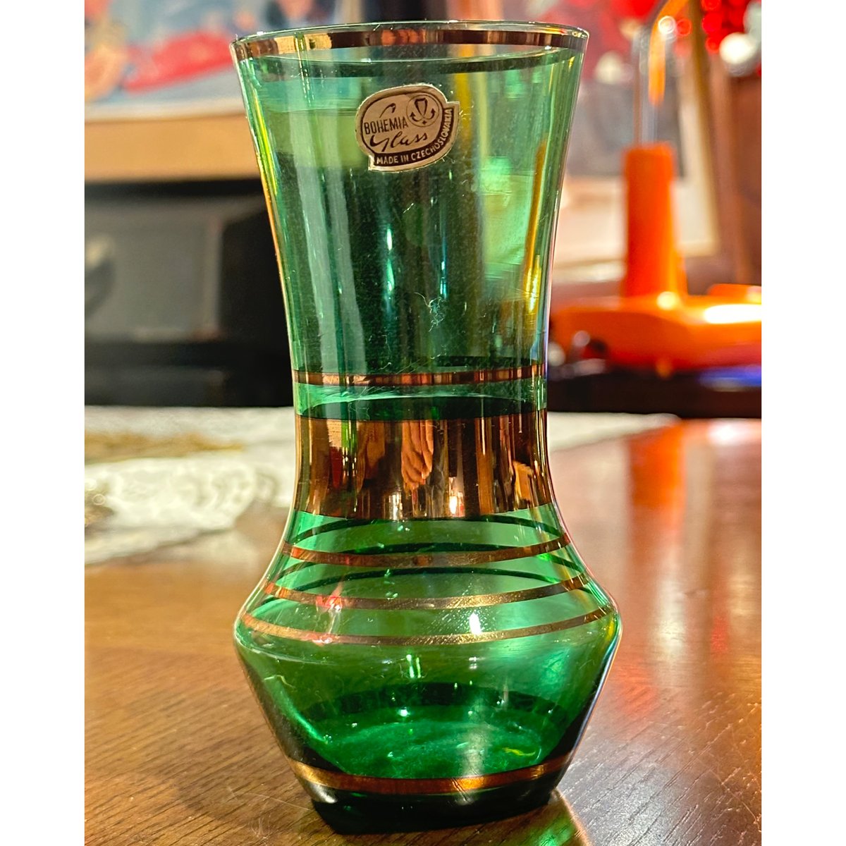 ボヘミア 水差し グラス6個セット アンティーク 緑 デカンタ＆ミニ