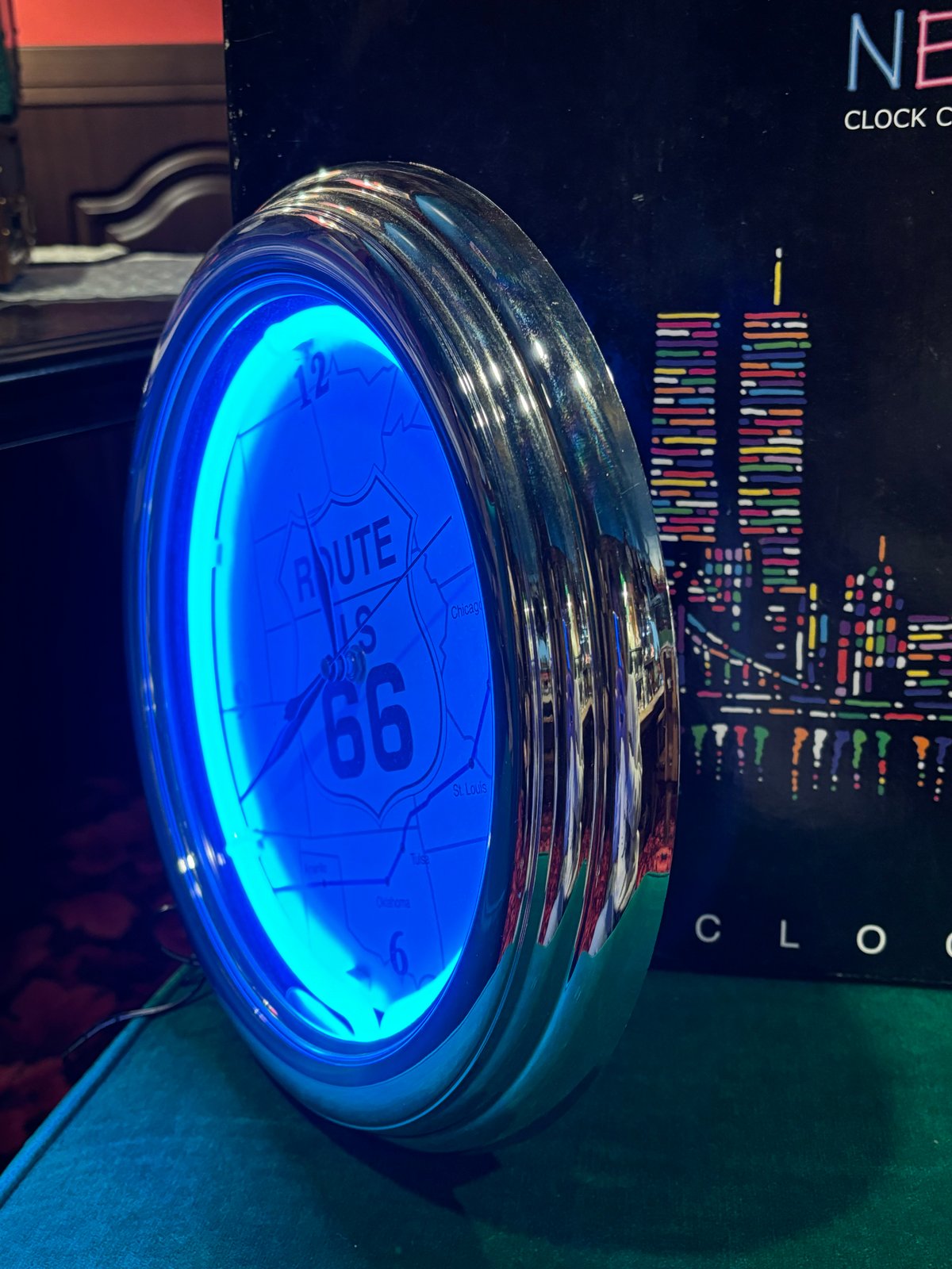 ヴィンテージ　ブルーネオン　ルート66　時計 ROUTE66 ガスランプ ネオンクロック 置時計 ルート66 GASLAMP