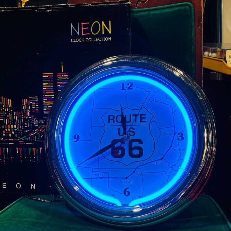 ヴィンテージ ブルーネオン ルート66 時計 ROUTE66 ネオン時計 | アンティーク家具と喫茶キャバレーの