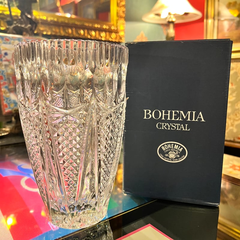 38 ボヘミア ガラス 花瓶 花器 Bohemia ハンドカット クリスタル
