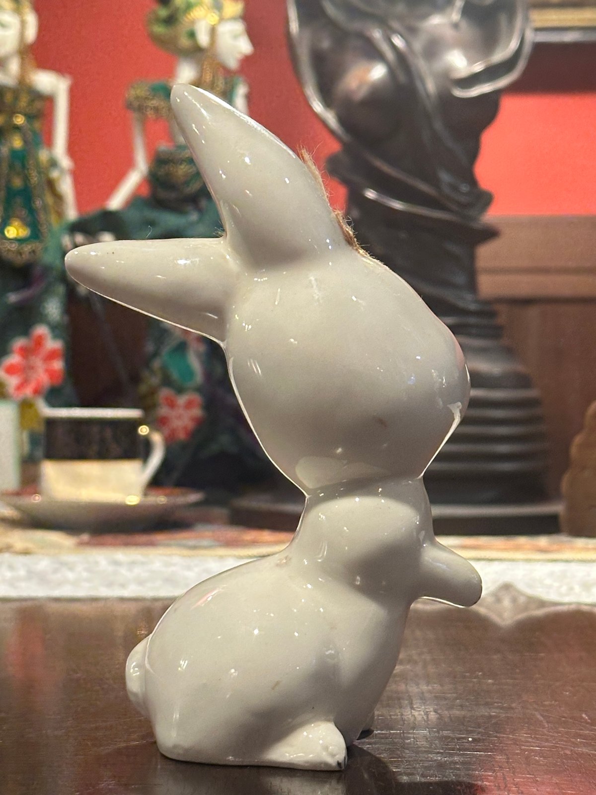 ウサギ型香合　アンティーク　レトロ　茶色　うさぎ　ラビット　リアル　陶器製？ ウサギ型香合 アンティーク レトロ 茶色 うさぎ ラビット リアル