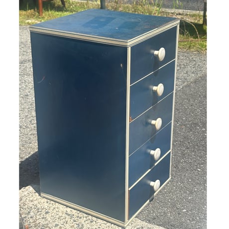 昭和レトロ　ブルーな木製引き出し