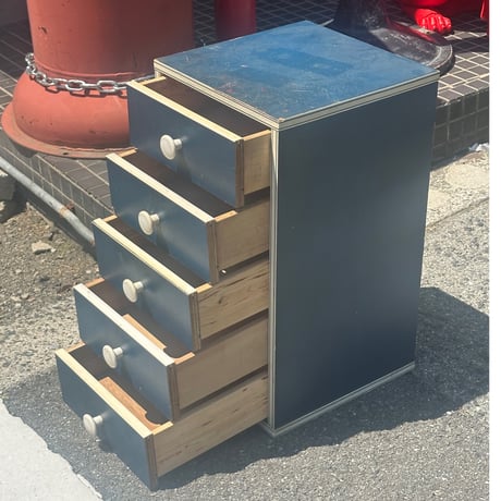 昭和レトロ　ブルーな木製引き出し