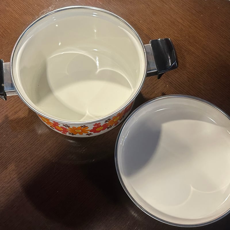 昭和レトロ ホーロー鍋 花柄 琺瑯なべ | アンティーク家具と喫茶