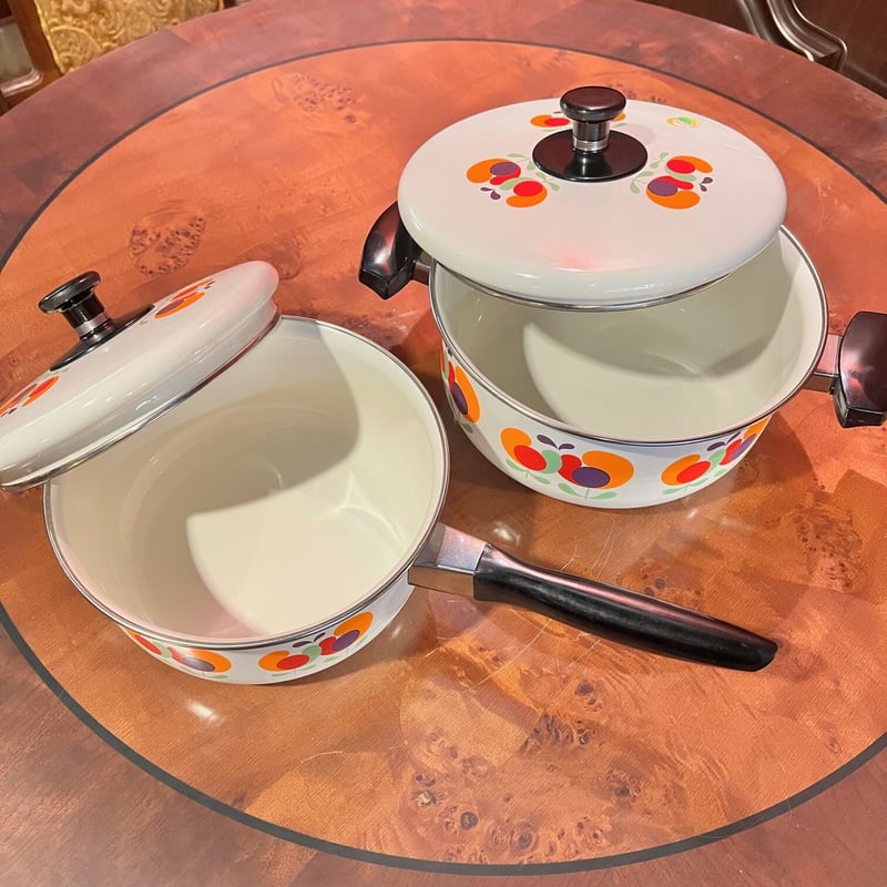 イギリス アンティーク Judge Ware ホーロー鍋セット 2点セット 2点セットが嬉しい！○チューリップ柄ホーロー鍋セット