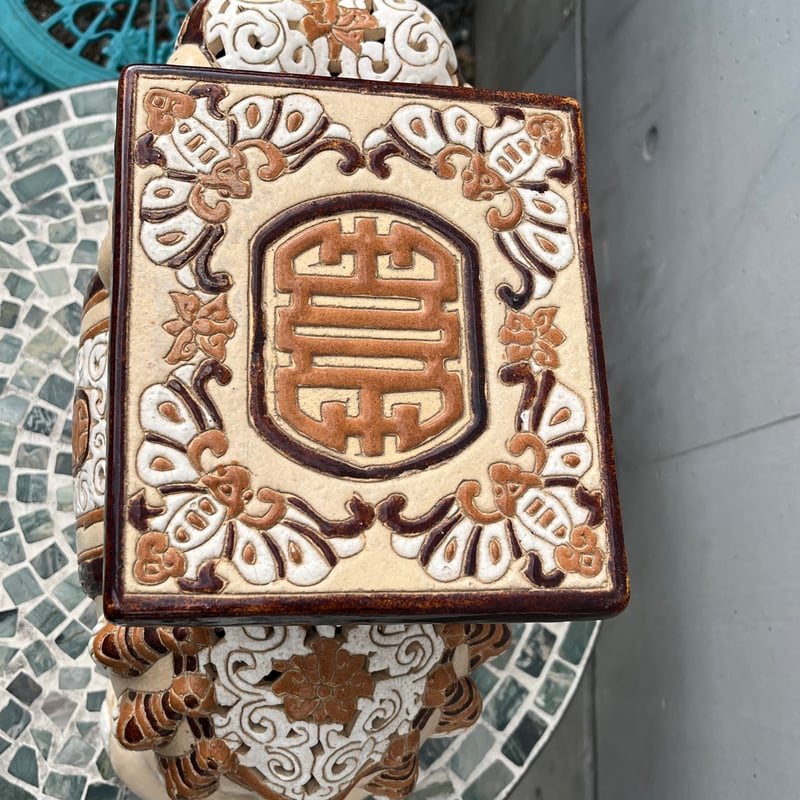 茶象の陶器 トン 花台 置物 フラワースタンド | アンティーク 茶象の陶器 トン 花台 置物 フラワースタンド | アンティーク