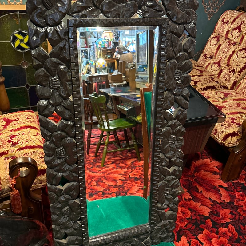 アンティーク　アジアンスタイル 木製彫刻鏡 アンティーク アジアンスタイル 木製彫刻鏡