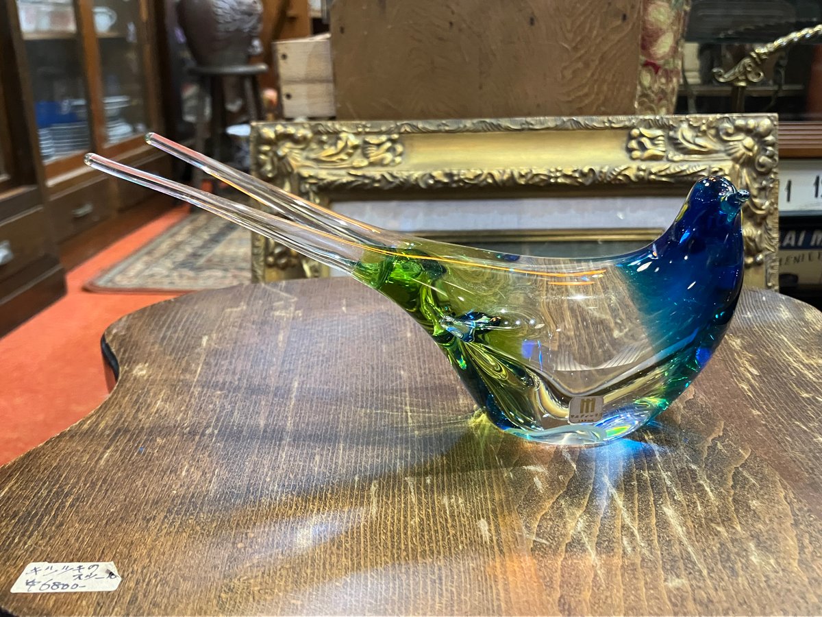 ガラス製品　牛の置物　マルティガラス　木製置台付き ガラス製品 牛の置物 マルティガラス 木製置台付き Multi Glass