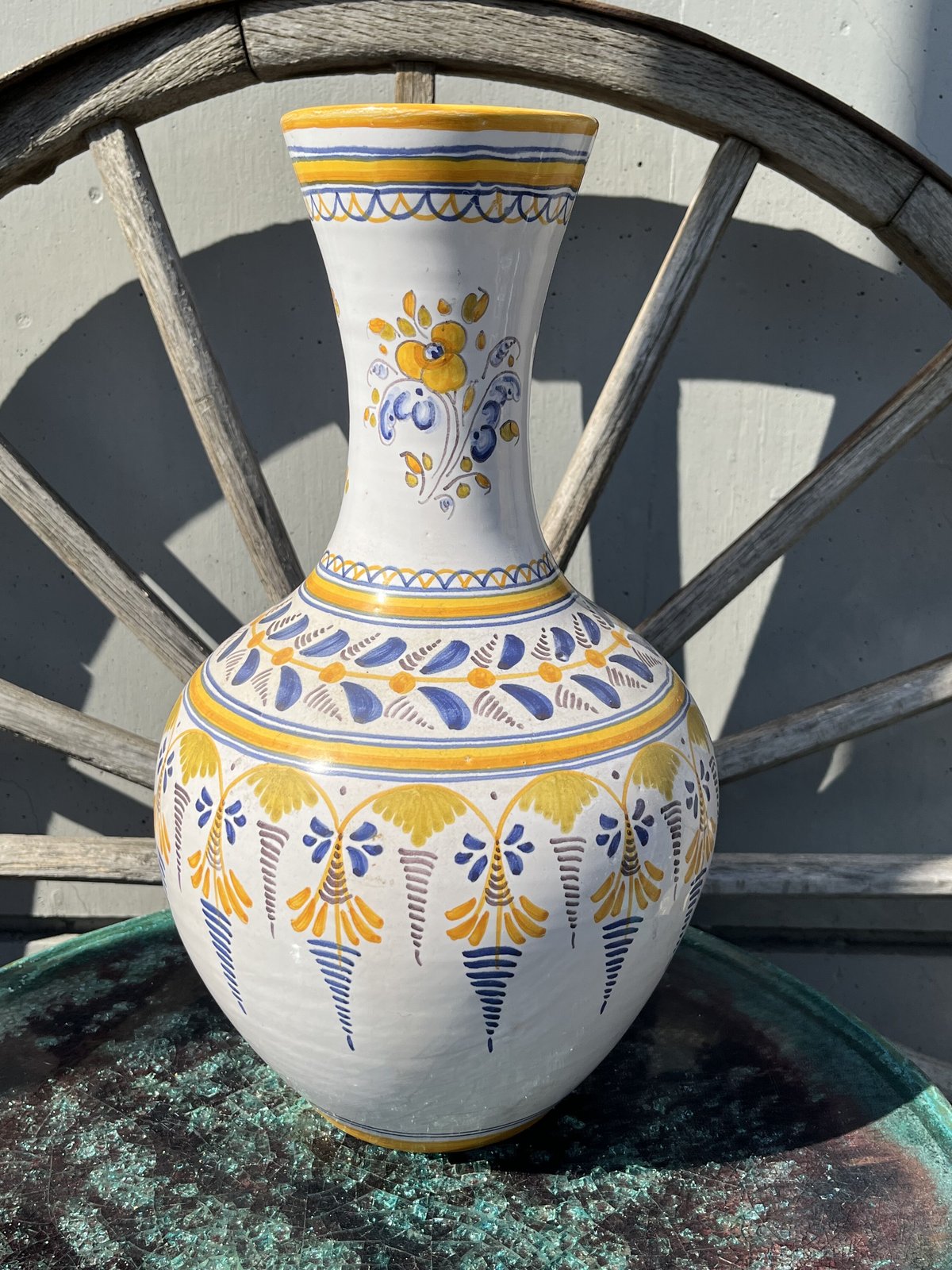 ヴィンテージ陶器フラワーベースアイアンスタンドスペイン