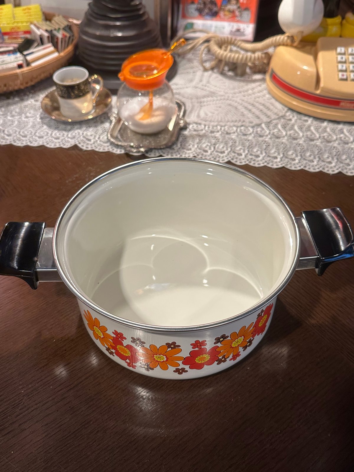昭和レトロ ホーロー鍋 花柄 琺瑯なべ | アンティーク家具と喫茶