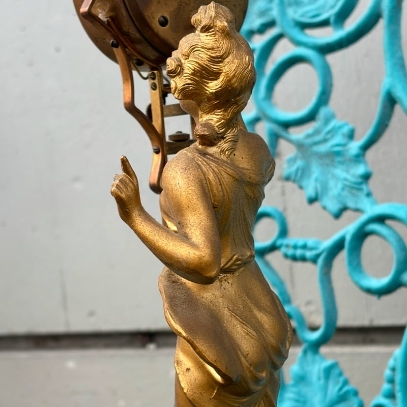 Fuji アナログ置時計 8DAY 手巻き 女神像 振り子 時計 25ス317