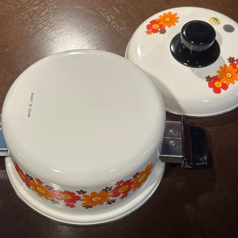 昭和レトロ ホーロー鍋 花柄 琺瑯なべ | アンティーク家具と喫茶