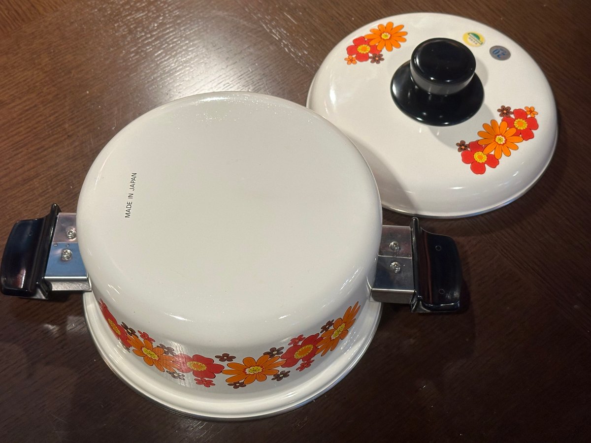 昭和レトロ ホーロー鍋 花柄 琺瑯なべ | アンティーク家具と喫茶
