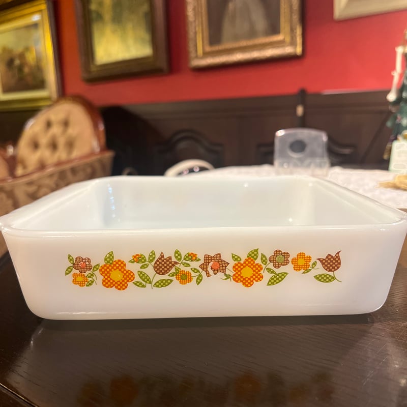 Fire King グラタン皿 ３個セット Fire King ファイヤーキング ギンガムフラワー スクエア