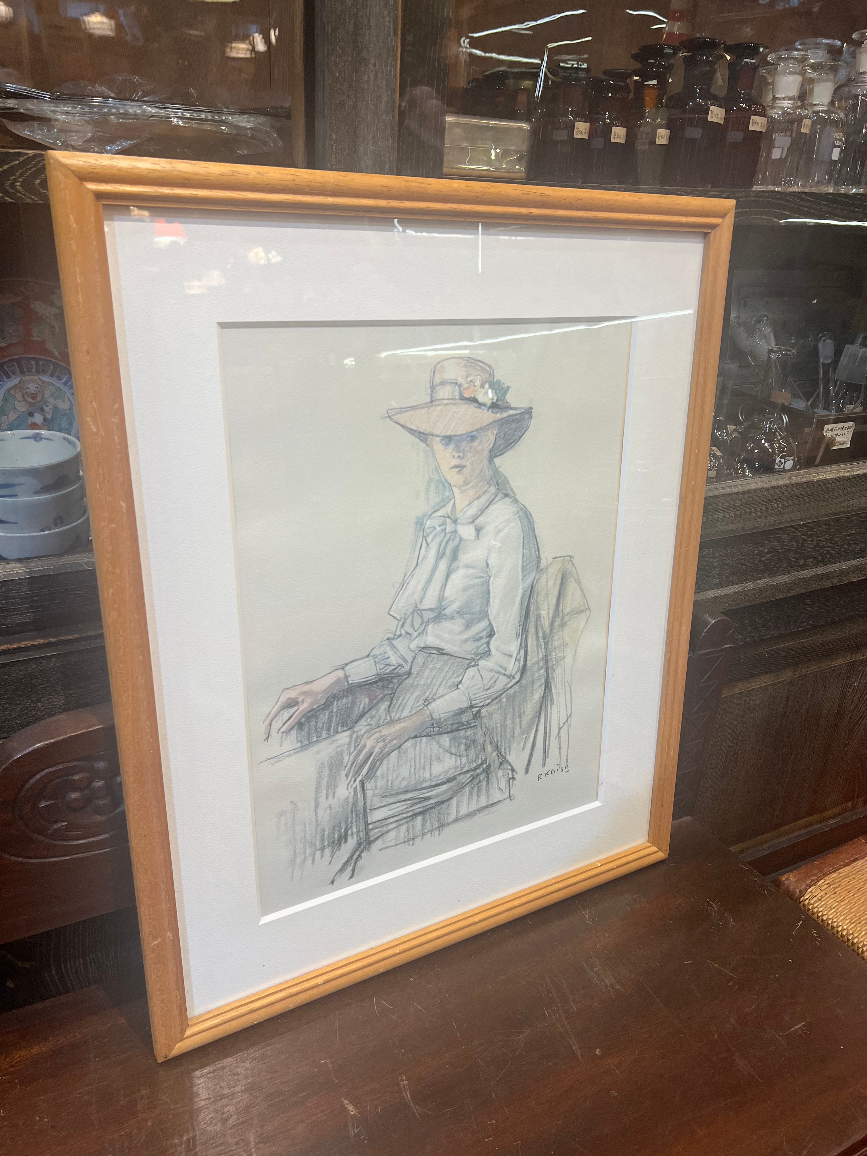 小磯良平　複製画　室内　額入 original