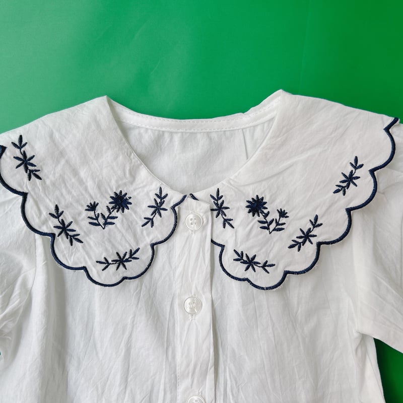 襟刺繍シャツブラウス | OMEKASI OHGA オーガ 4WAYブラウス M 襟付き 