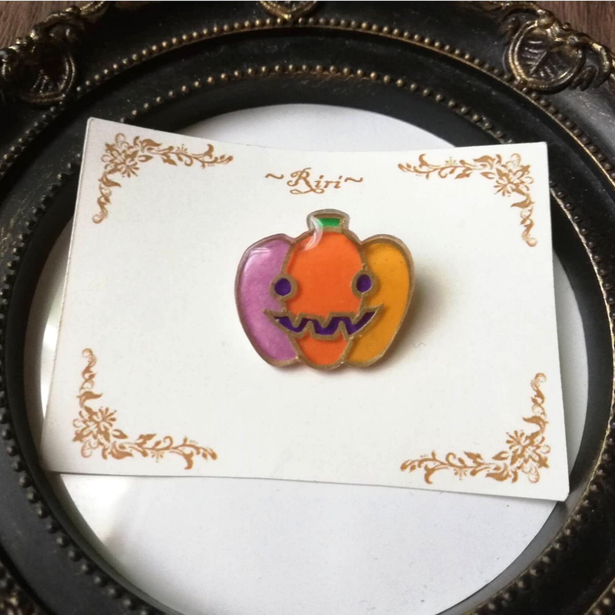 かぼちゃ③　ベージュ生地　刺繍ブローチ　ハロウィン fit=scale-down,w=1200