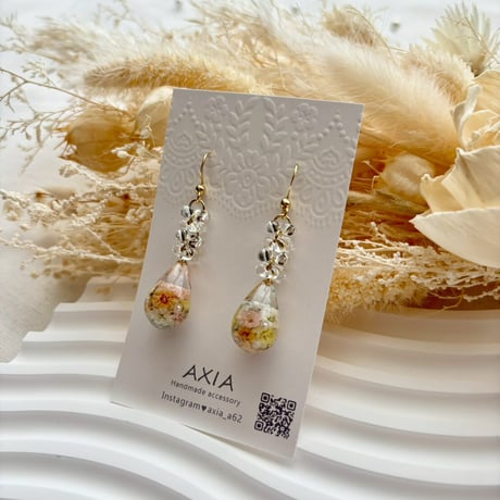 【AXAP345】雫×ファルファーレピアス（かすみ草） サージカルステンレス、金具交換可