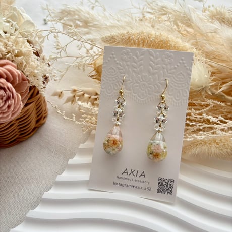 【AXAP345】雫×ファルファーレピアス（かすみ草） サージカルステンレス、金具交換可