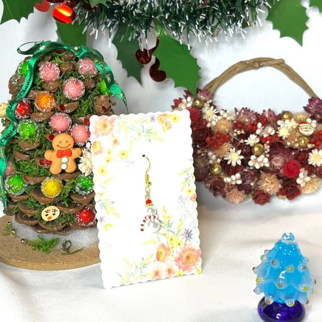 【きら0324】雪だるまピアス（赤）ステンレス
