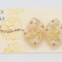 【RIM0333】花柄１粒ピアス(パール×ホワイト花)
