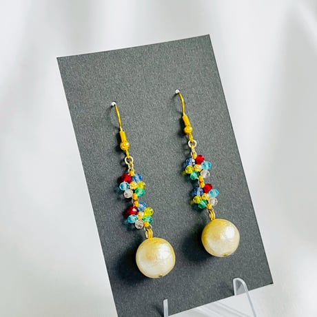 【きら0376】コットンパールとお花のピアス（カラフル×キスカ）
