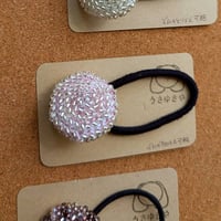 【うさ0138】ビーズクロッシェヘアゴム「ピンク」