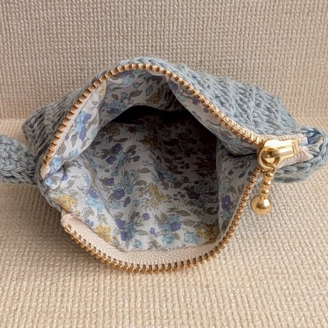 【うさ0046】ワッフルあみポーチ　スモーキーピンク