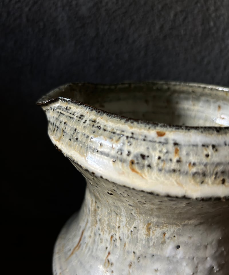 丹波焼 灰釉印花文甕 水差し花生け 骨董品アンティーク 丹波焼 灰釉