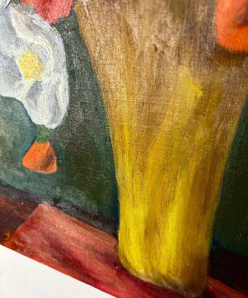 谷村氏の花と林檎の絵/油絵/静物画/アンティーク | 骨董