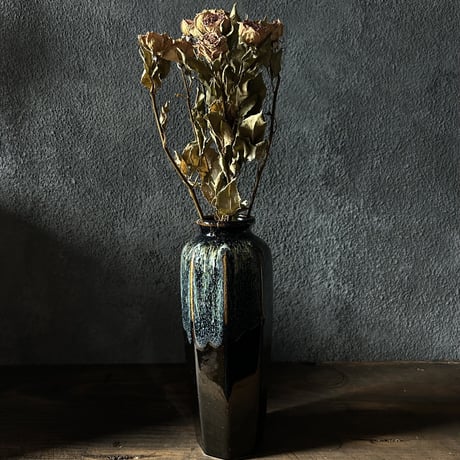 釉薬の花瓶B2/陶器/青/黒/アンティーク