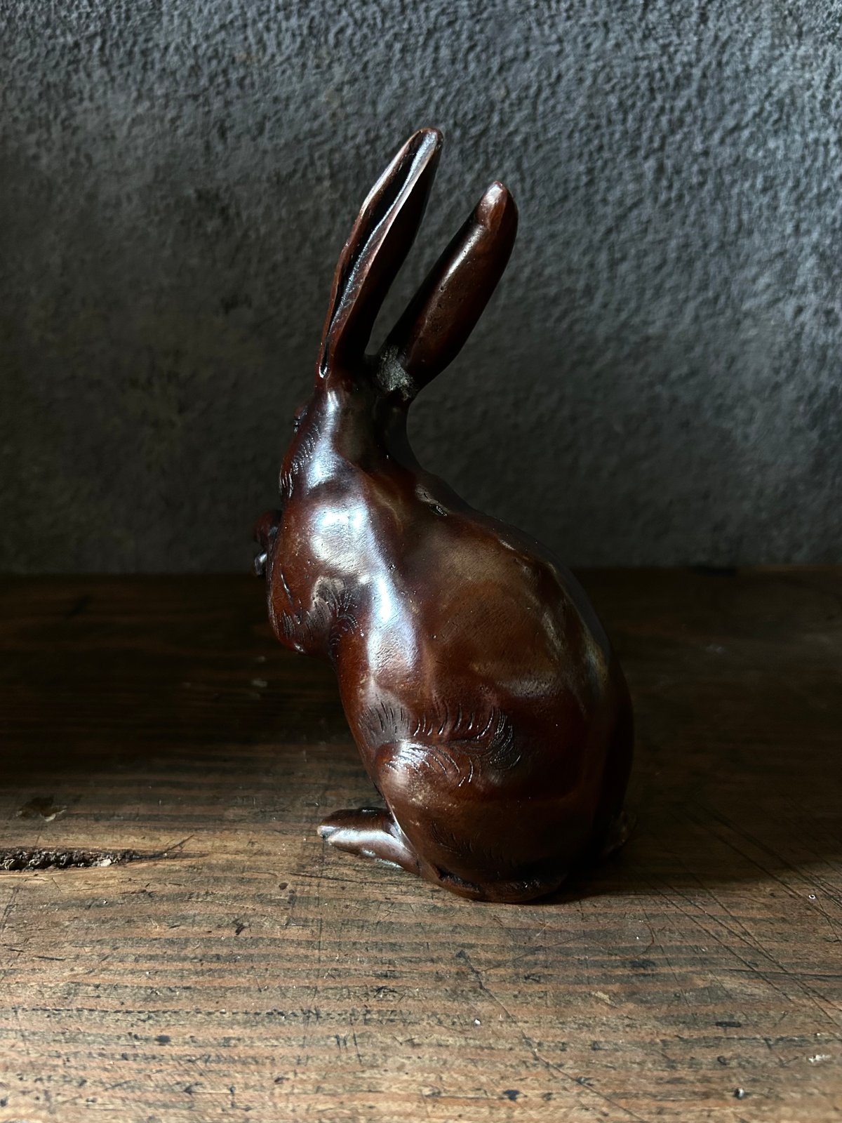 動物鋳物置物 鋳物製のウサギ/小豆色/骨董 | 骨董・アンティークのオンライン