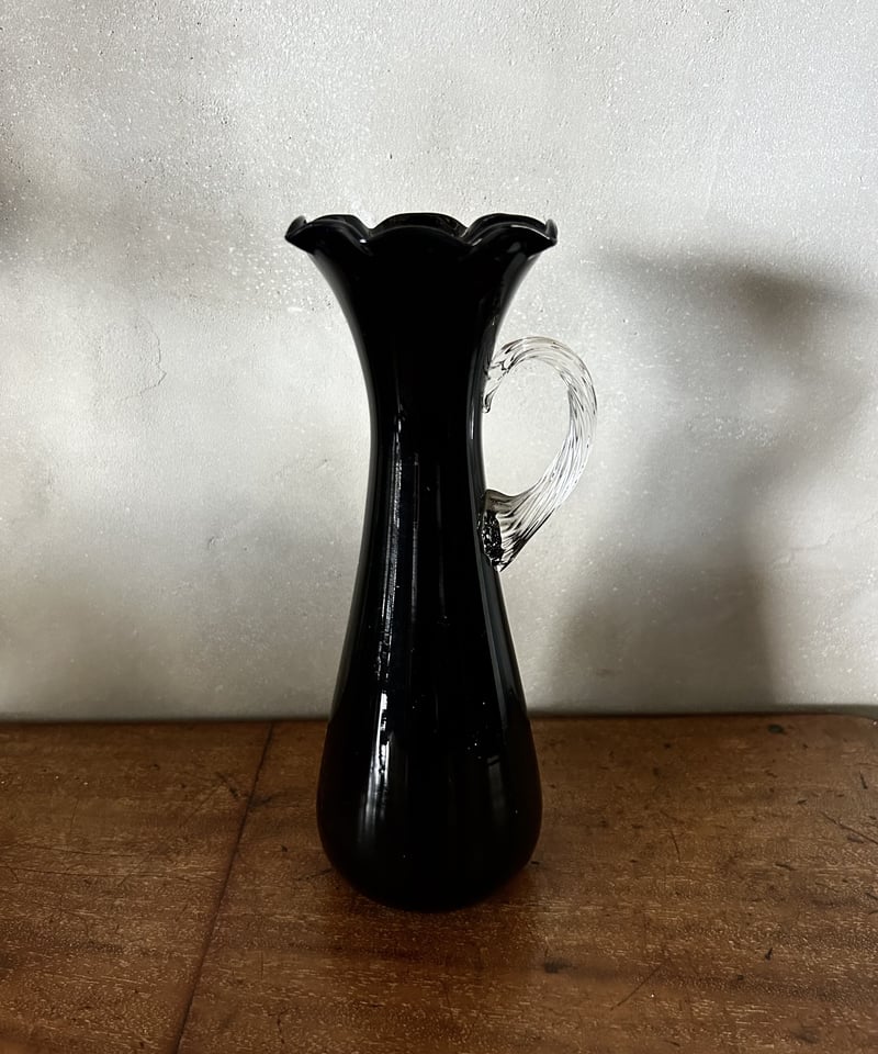 黒いフラワーベースF/耳付き/花形/ガラス/アンティーク | 骨董 黒いフラワーベースF/耳付き/花形/ガラス/アンティーク | 骨董