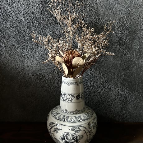 安南焼の花瓶B9/ベトナム/花柄/陶器/アンティーク