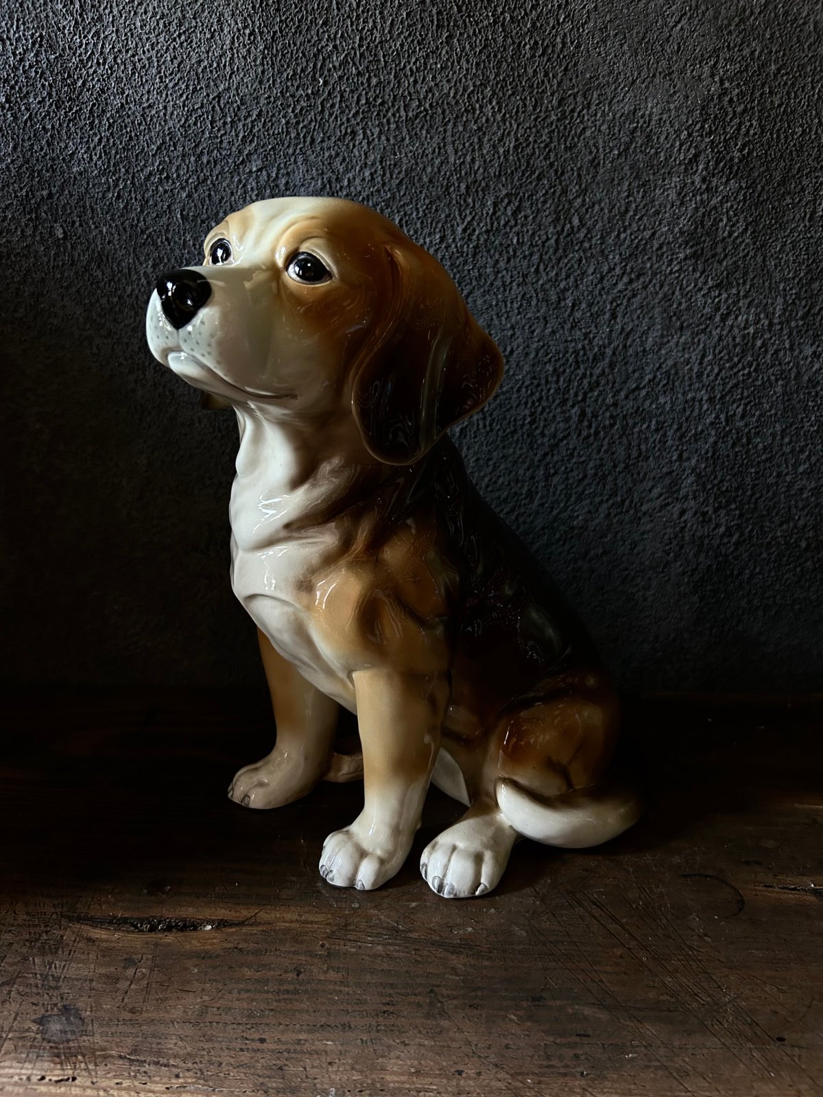 【生産終了品】 番犬くん 動作確認済み ホビー ソフビ レトロ アンティーク レトロドール デコ犬 パール・シアン・リボン レトロ・ソフビ人形