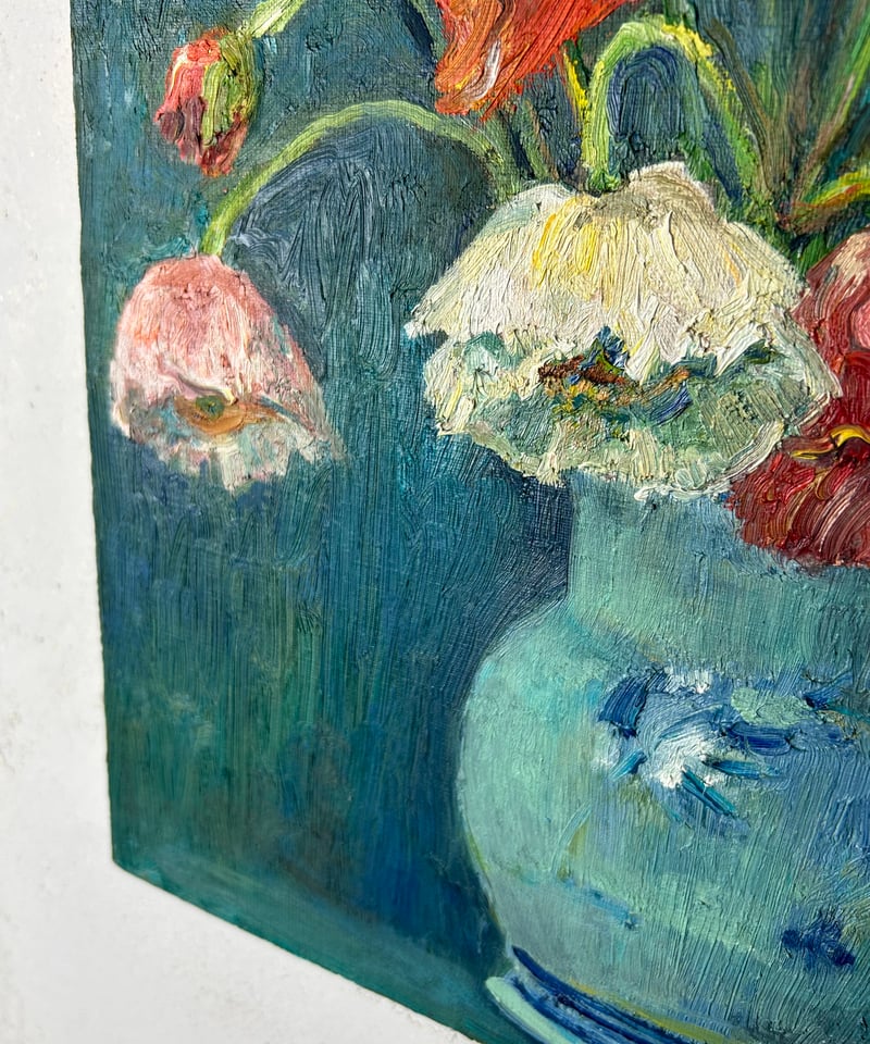 ポピーの花/静物画/油絵/アート | 骨董・アンティークのオンラインショップ - 黒鶫骨董店通...