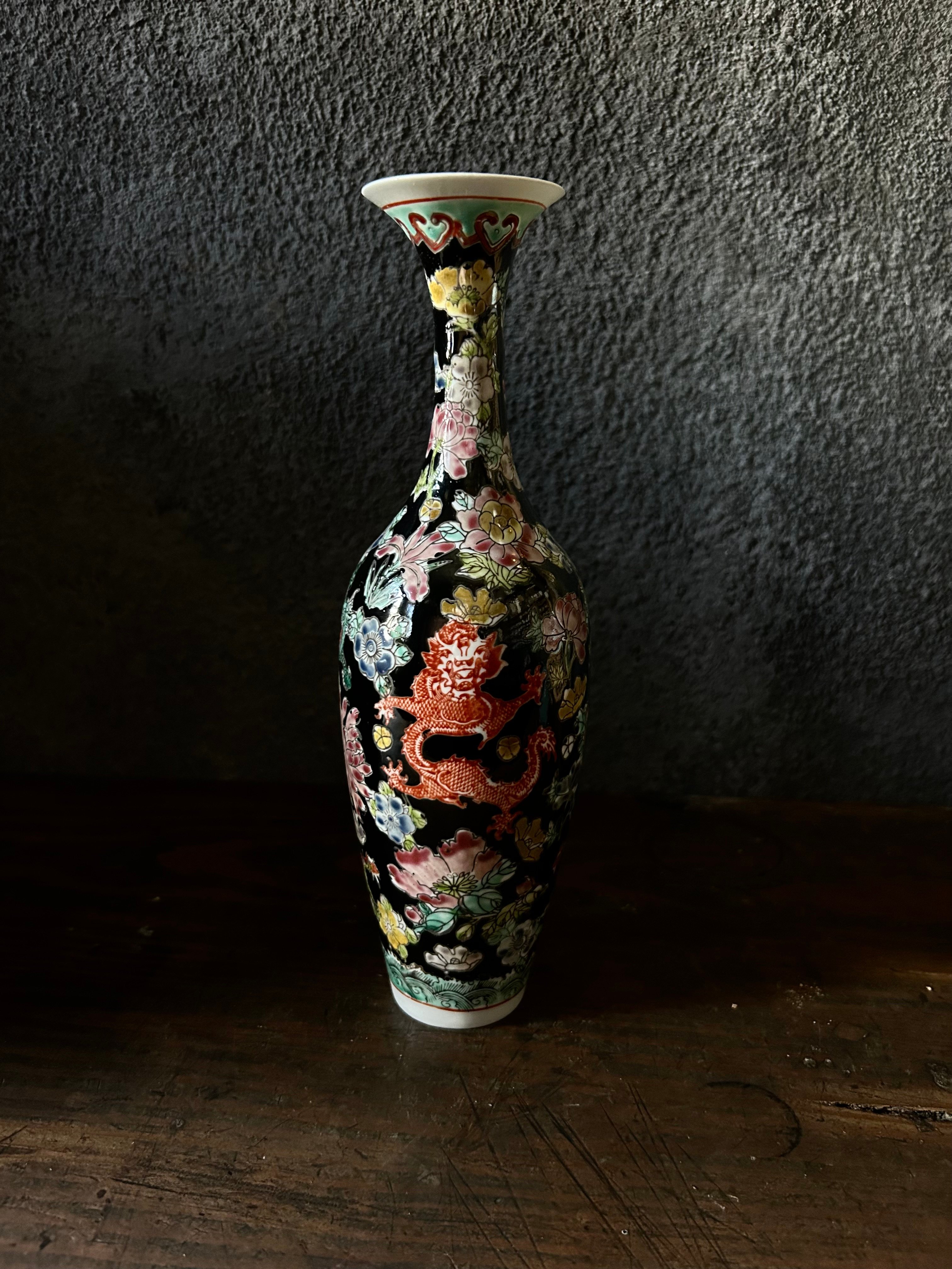 龍紋 花器 花瓶 金属製 約3kg 銘あり 中国美術 龍置物 骨董 0605 original