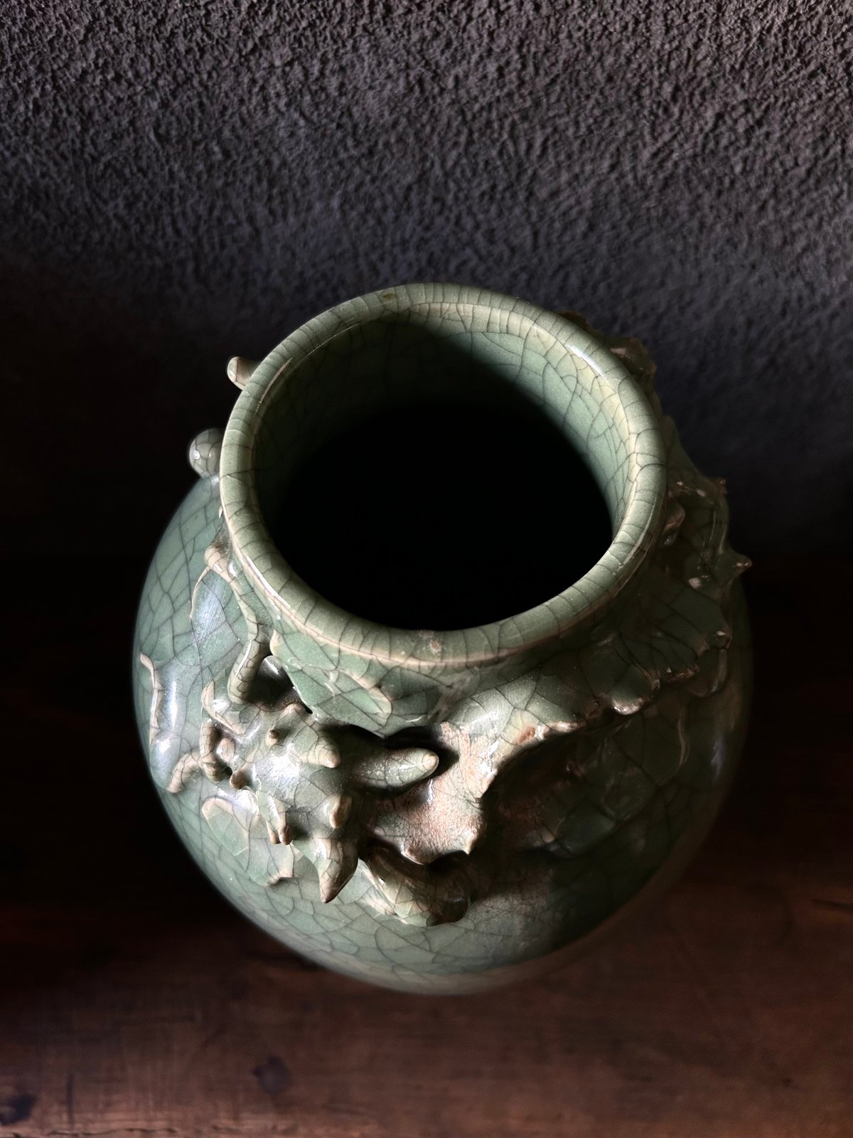 上品 青磁色 花瓶 壺 ふっくら 骨董 ヴィンテージ 日本製 （白鳩